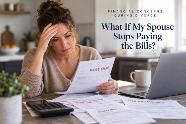 Mortgage statement marked “Past Due” and utility bill marked “Final Notice” on a table.